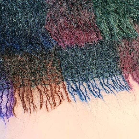 SOLD - Vintage Royal Scot Mohair Wool Scarf Dark Blue Purple Maroon Multicolor - Picture 5 of 8